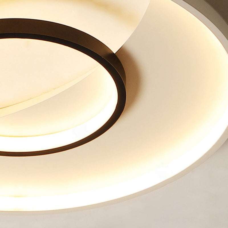 Modern Black and White Double Ring LED Flush Mount Ceiling Light - 16"/19.5" Wide