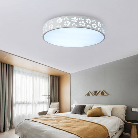 12/16/19.5 Carved Flower Flush Light Led Ceiling Lamp - Modern Metallic Design With Warm/White