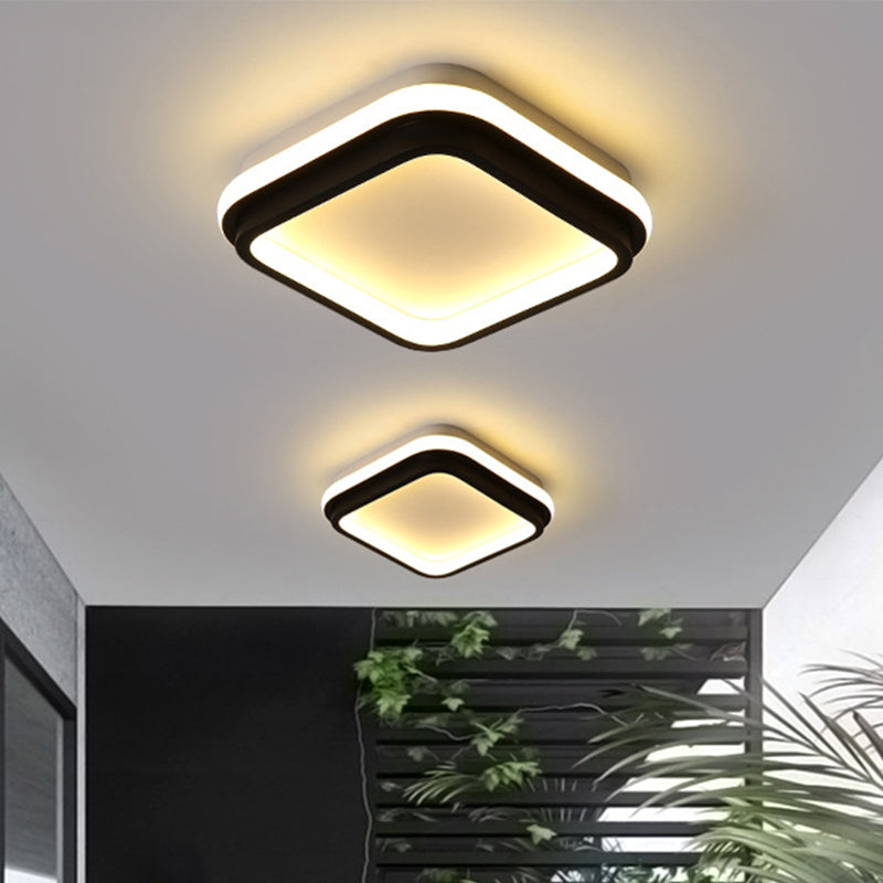 Simple Style Led Foyer Flush Mount Ceiling Light - Black Lamp With Metal Shade (Square/Round) In