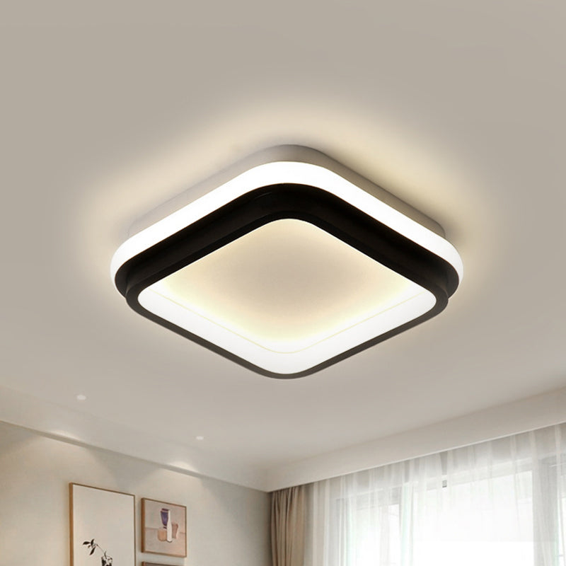 Simple Style Led Foyer Flush Mount Ceiling Light - Black Lamp With Metal Shade (Square/Round) In