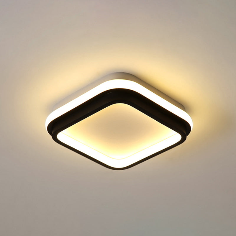 Simple Style Led Foyer Flush Mount Ceiling Light - Black Lamp With Metal Shade (Square/Round) In