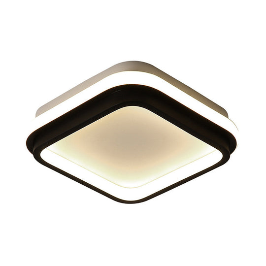 Simple Style Led Foyer Flush Mount Ceiling Light - Black Lamp With Metal Shade (Square/Round) In