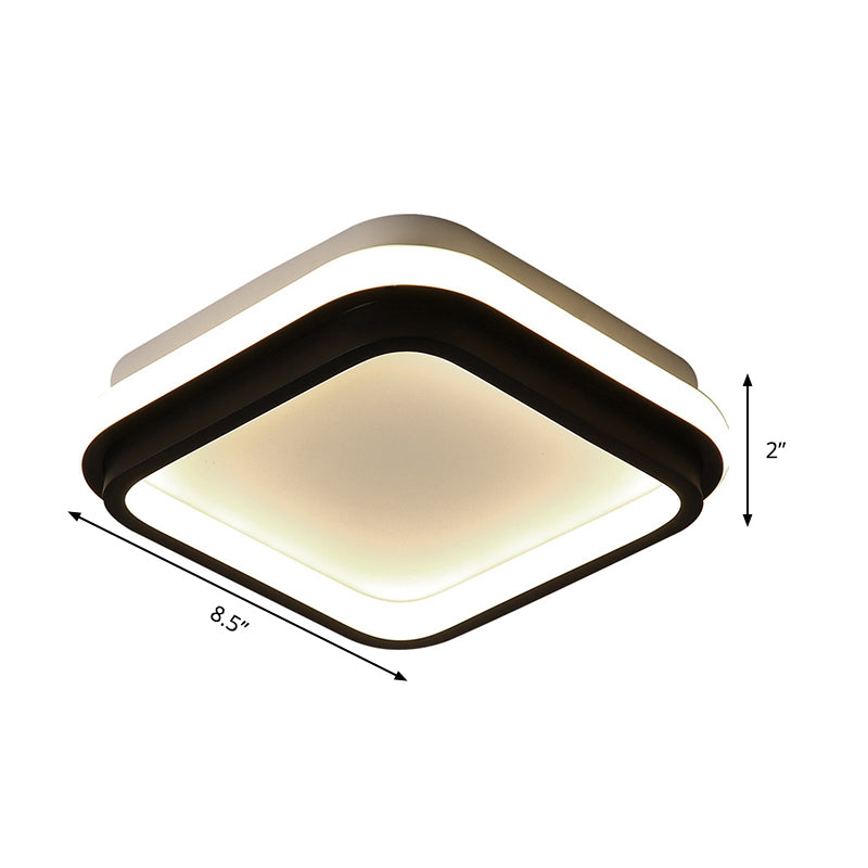 Simple Style Led Foyer Flush Mount Ceiling Light - Black Lamp With Metal Shade (Square/Round) In