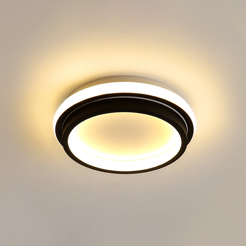 Simple Style Led Foyer Flush Mount Ceiling Light - Black Lamp With Metal Shade (Square/Round) In