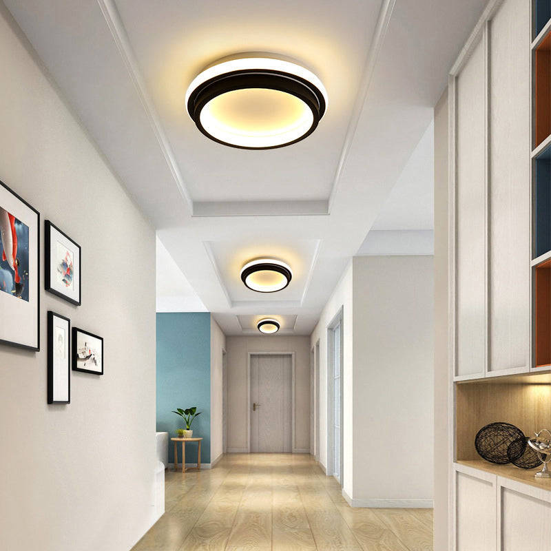 Simple Style Led Foyer Flush Mount Ceiling Light - Black Lamp With Metal Shade (Square/Round) In