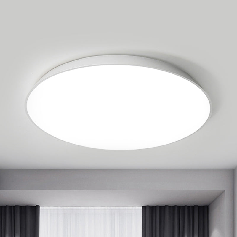 Contemporary Led Metallic Flush Mount Light - White Tray Ceiling Lamp For Bedroom (16.5/20.5/24.5