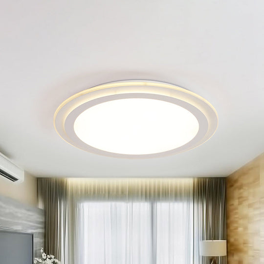 Modern 2 Tier Round Ceiling Flush Mount Light - 12.5"/16.5"/20.5" Dia - Acrylic LED - Warm/White Light - White Flushmount