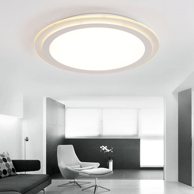 Modern 2 Tier Round Ceiling Flush Mount Light - 12.5"/16.5"/20.5" Dia - Acrylic LED - Warm/White Light - White Flushmount