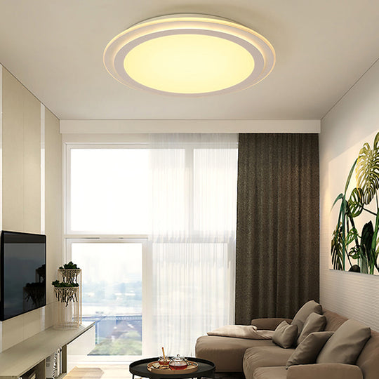 Modern 2 Tier Round Ceiling Flush Mount Light - 12.5"/16.5"/20.5" Dia - Acrylic LED - Warm/White Light - White Flushmount