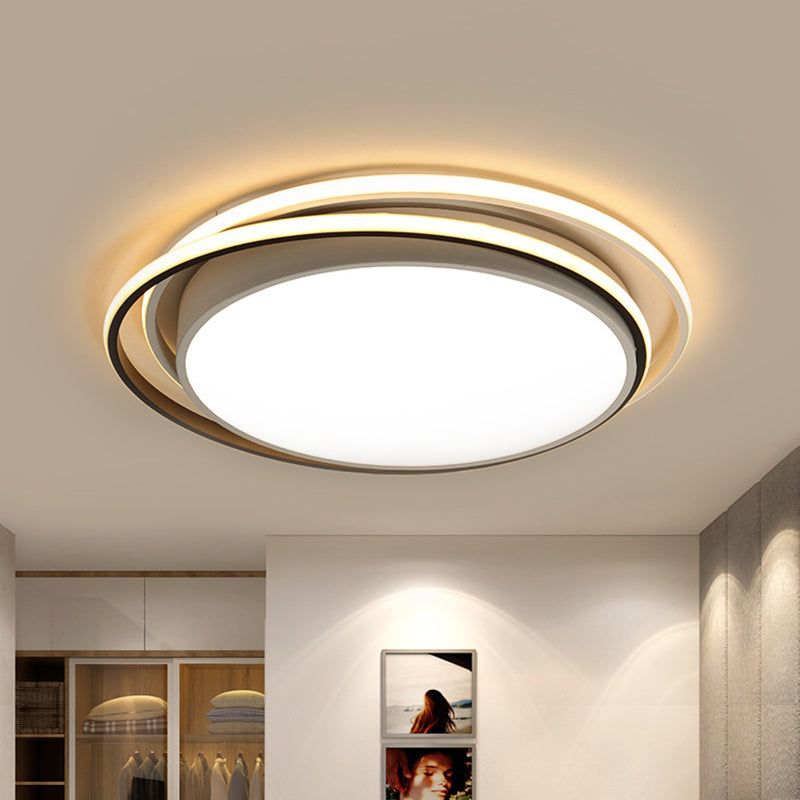 15"/19" W LED Flush Ring Light - Simple Style Metal Ceiling Lighting in Black/White Warm/White/3 Color Light