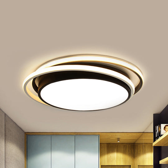 15/19 W Led Flush Ring Light - Simple Style Metal Ceiling Lighting In Black/White Warm/White/3 Color