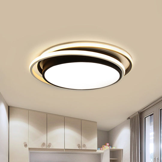 15/19 W Led Flush Ring Light - Simple Style Metal Ceiling Lighting In Black/White Warm/White/3 Color