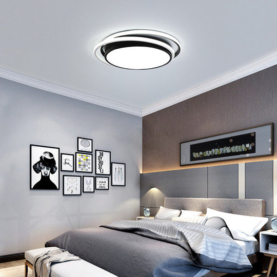 15"/19" W LED Flush Ring Light - Simple Style Metal Ceiling Lighting in Black/White Warm/White/3 Color Light