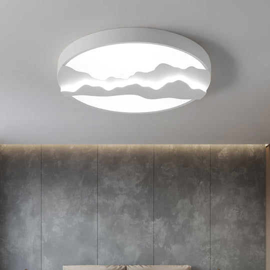 Mountain View Flush Mount Light: Modern Gray/White Metal 16"/19.5" LED Ceiling Fixture with Warm/White Light