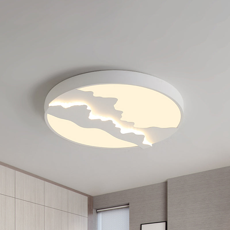 Mountain View Flush Mount Light: Modern Gray/White Metal 16"/19.5" LED Ceiling Fixture with Warm/White Light