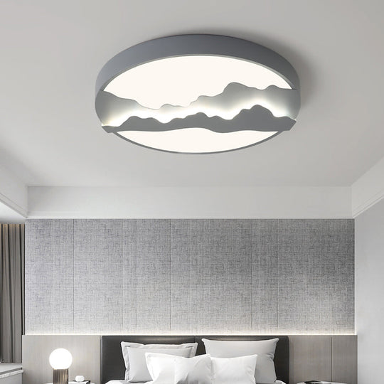 Mountain View Flush Mount Light: Modern Gray/White Metal 16"/19.5" LED Ceiling Fixture with Warm/White Light