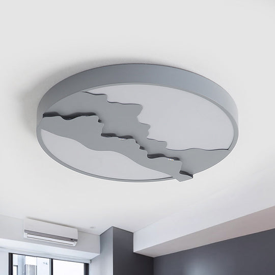 Mountain View Flush Mount Light: Modern Gray/White Metal 16"/19.5" LED Ceiling Fixture with Warm/White Light