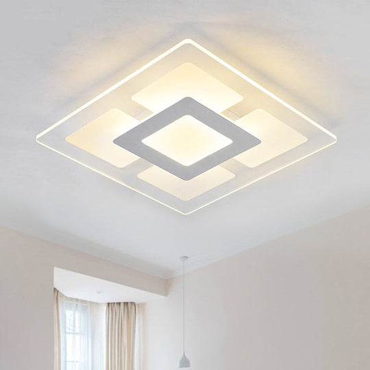 16.5"/20.5" Wide Acrylic Square Ceiling Mounted Light - Modern Simple Style White LED Flush Mount Lamp with Warm/White Light