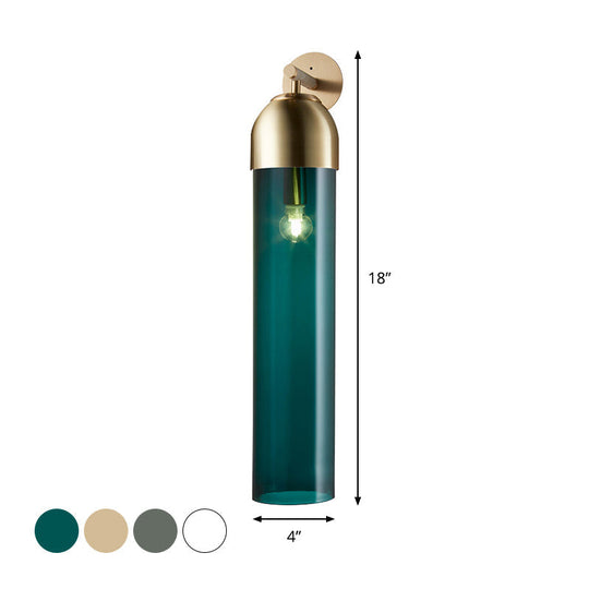 Modernist Tube Sconce Light: Blue/Clear/Amber Glass Wall Mounted Lamp With Curved Arm For Bedside