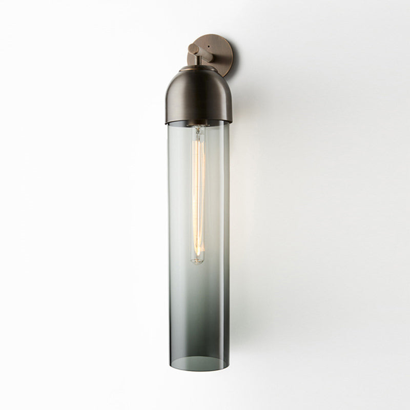 Modernist Tube Sconce Light: Blue/Clear/Amber Glass Wall Mounted Lamp With Curved Arm For Bedside