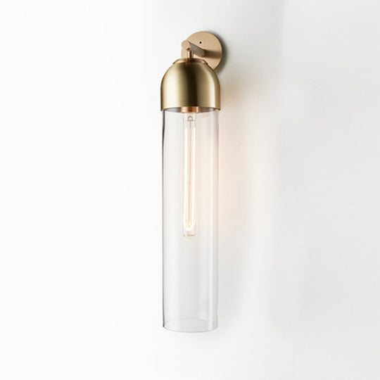 Modernist Tube Sconce Light: Blue/Clear/Amber Glass Wall Mounted Lamp With Curved Arm For Bedside