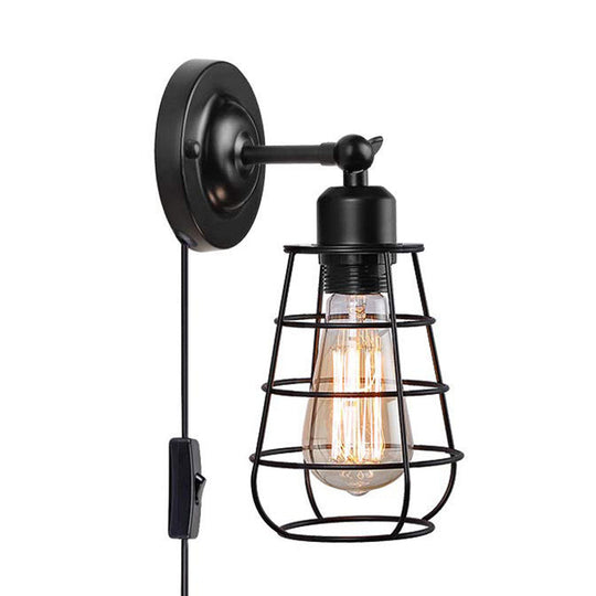 Metallic Plug-In Pendant Light For Restaurants - Warehouse Caged Wall Lighting Fixture (1/2 Bulbs)