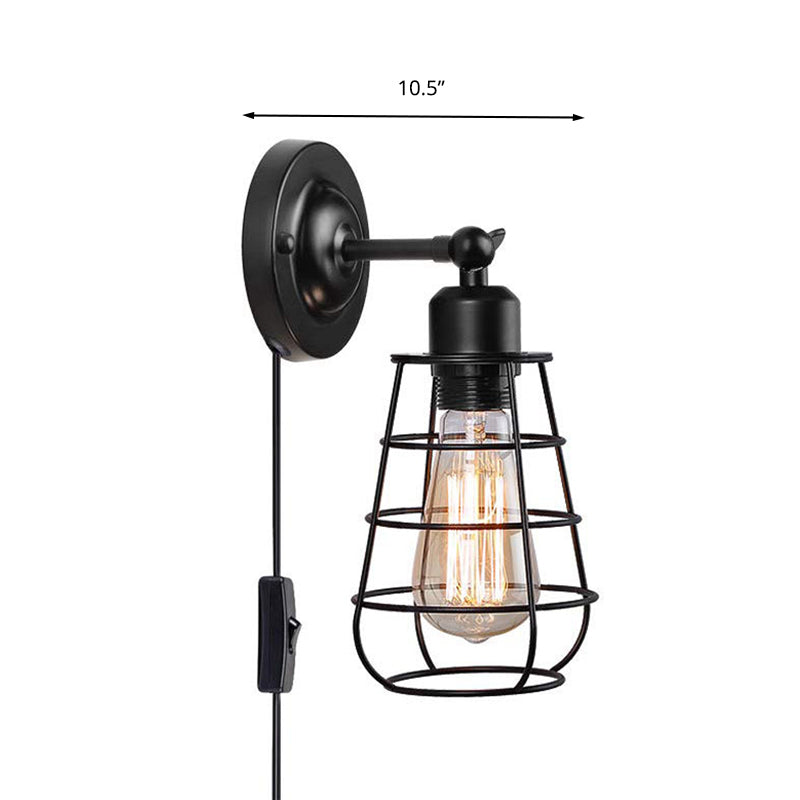 Metallic Plug-In Pendant Light For Restaurants - Warehouse Caged Wall Lighting Fixture (1/2 Bulbs)