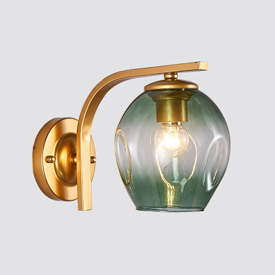 Modern Blown Glass Cup Sconce Wall Mounted Lighting - Blue/Green/Amber 1 Head Black/Gold Curved Arm