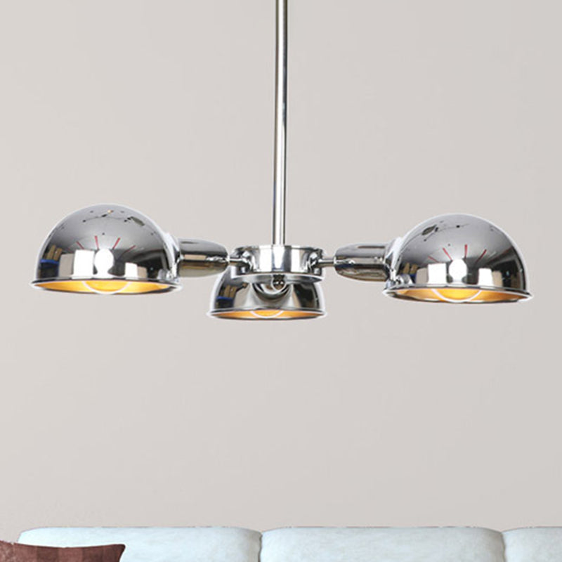 Sleek Dome Metal Semi Flush Industrial 3-Light Ceiling Light in Black/Brass/Chrome for Living Room