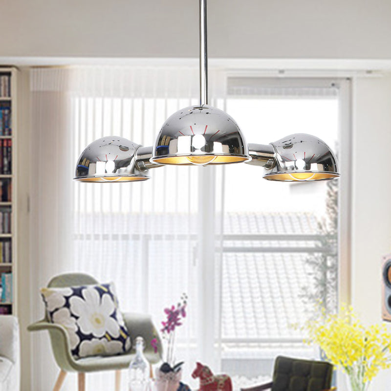 Sleek Dome Metal Semi Flush Industrial 3-Light Ceiling Light in Black/Brass/Chrome for Living Room