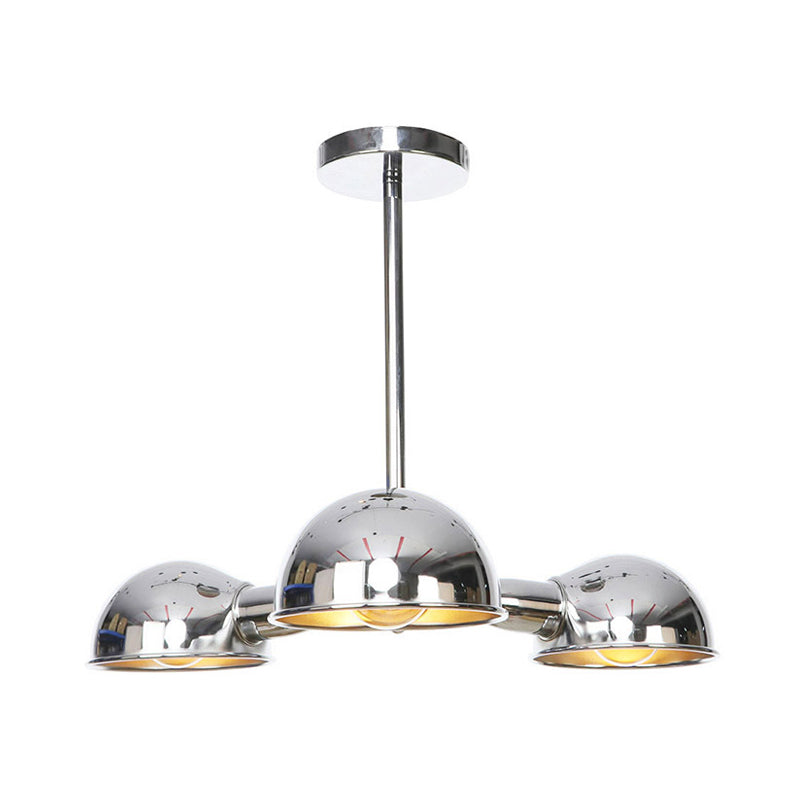 Sleek Dome Metal Semi Flush Industrial 3-Light Ceiling Light in Black/Brass/Chrome for Living Room