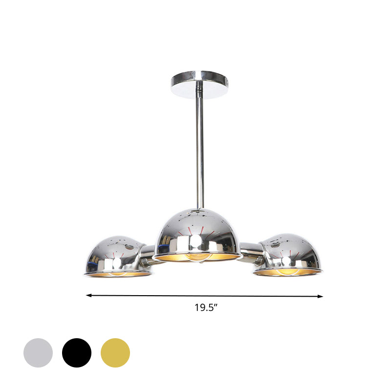 Sleek Dome Metal Semi Flush Industrial 3-Light Ceiling Light in Black/Brass/Chrome for Living Room