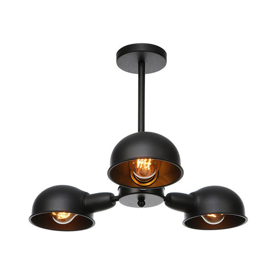 Sleek Dome Metal Semi Flush Industrial 3-Light Ceiling Light in Black/Brass/Chrome for Living Room