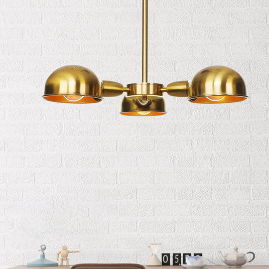 Sleek Dome Metal Semi Flush Industrial 3-Light Ceiling Light in Black/Brass/Chrome for Living Room