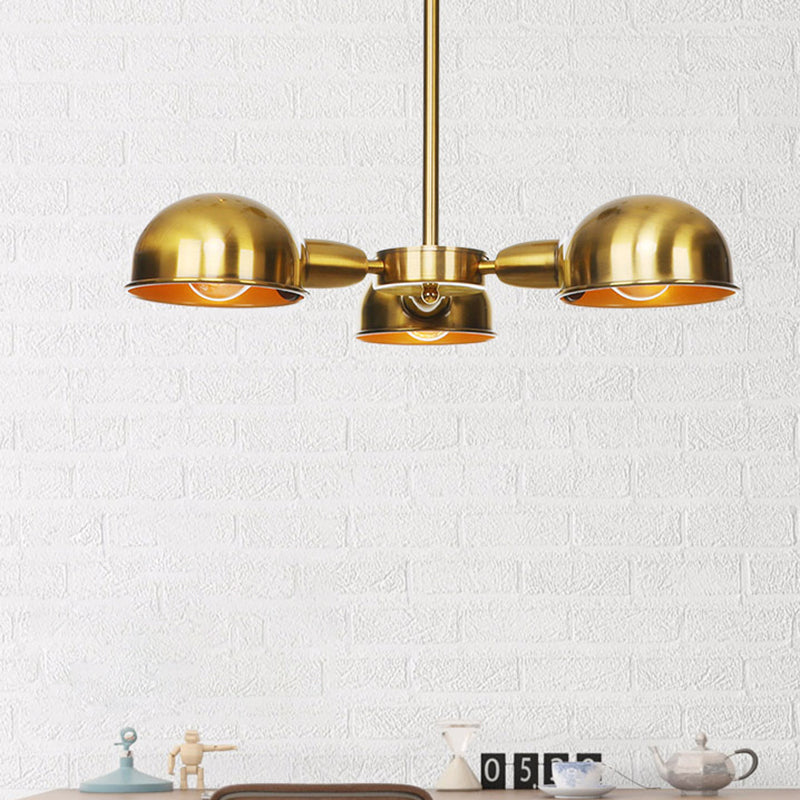 Sleek Dome Metal Semi Flush Industrial 3-Light Ceiling Light In Black/Brass/Chrome For Living Room