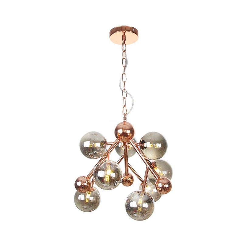 Vintage Glass Pendant Chandelier - 9 Globe Lights in Clear, Amber & Smoke Gray for Indoor Lighting