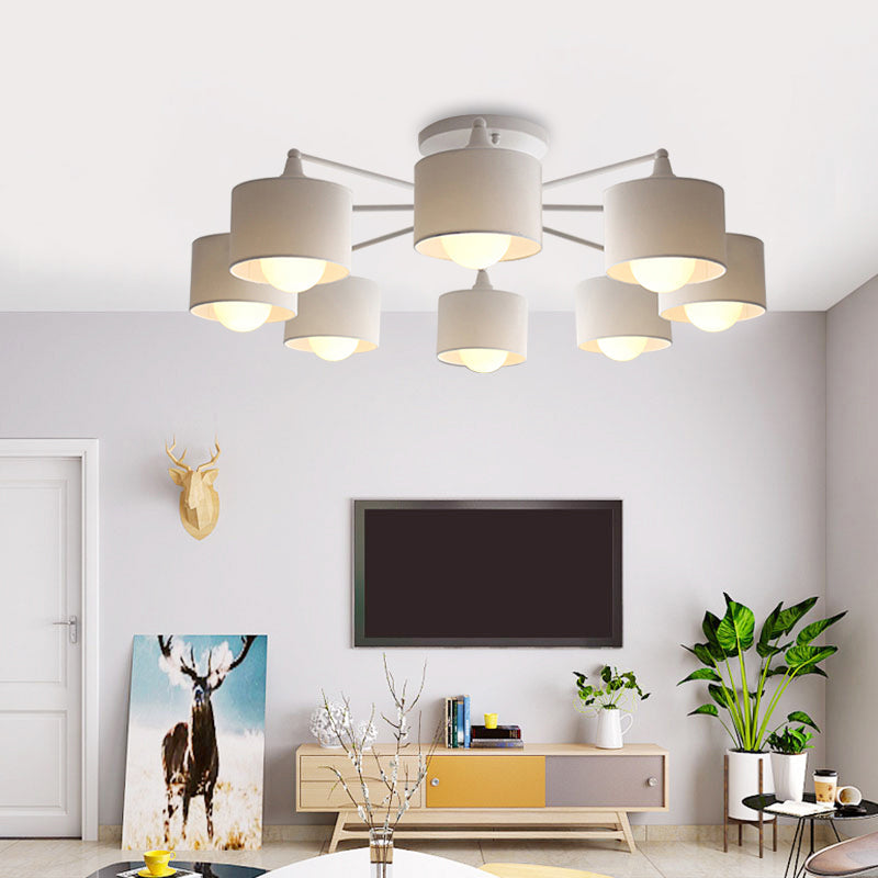 Sleek 8-Light Fabric Sputnik Pendant Chandelier For Living Room - Minimalist Design