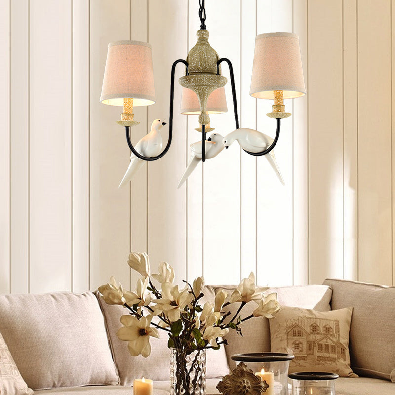 Nordic Fabric Barrel Pendant Chandelier Light - Tan Hanging Ceiling Light (3/6 Heads)