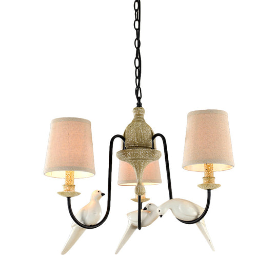 Nordic Fabric Barrel Pendant Chandelier Light - Tan Hanging Ceiling Light (3/6 Heads)