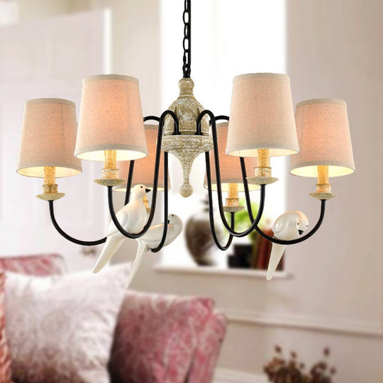 Nordic Fabric Barrel Pendant Chandelier Light - Tan Hanging Ceiling Light (3/6 Heads)