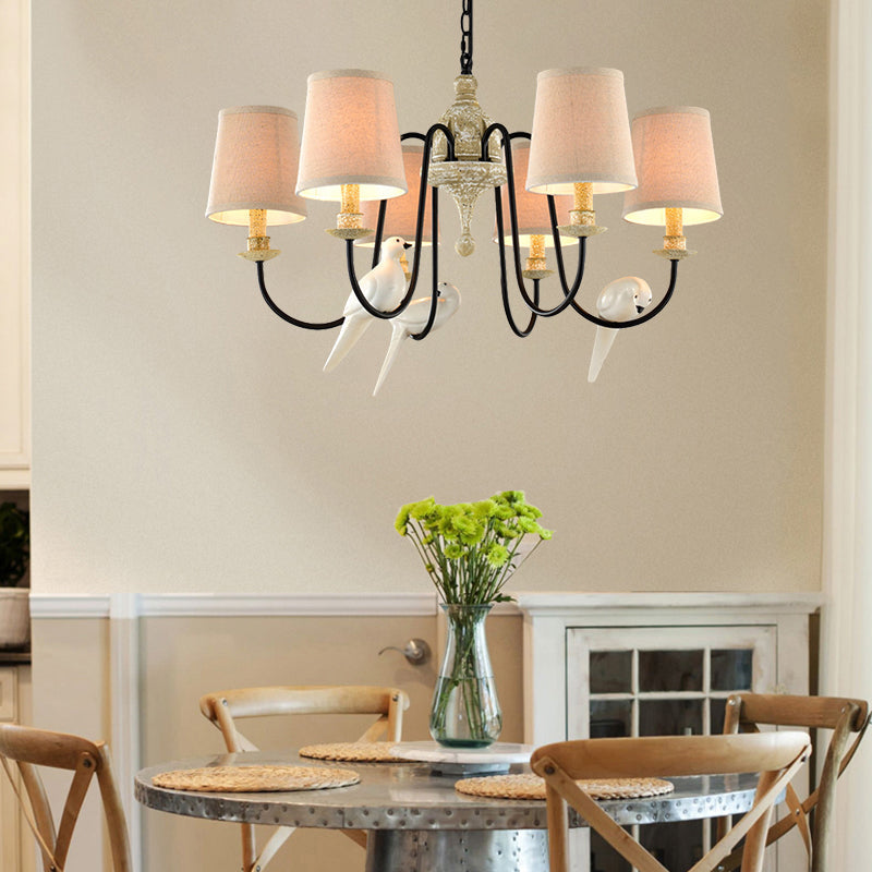 Nordic Fabric Barrel Pendant Chandelier Light - Tan Hanging Ceiling Light (3/6 Heads)