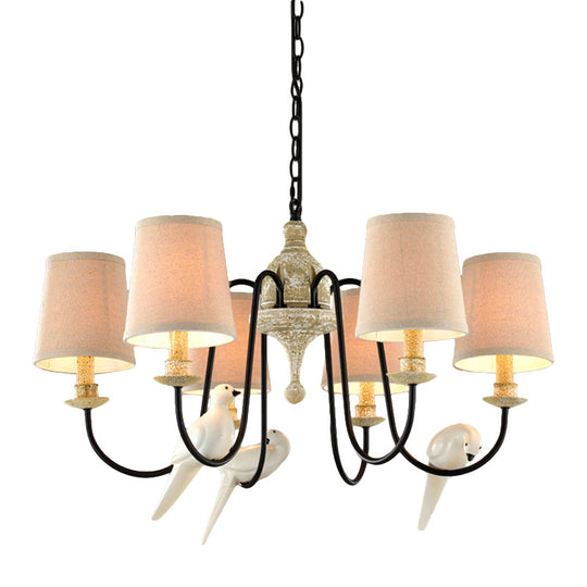 Nordic Fabric Barrel Pendant Chandelier Light - Tan Hanging Ceiling Light (3/6 Heads)