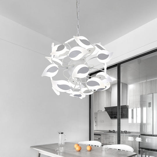 Modern White Acrylic Leaf Chandelier with LED Lights - Ideal Pendant Lighting Fixture for Dining Room