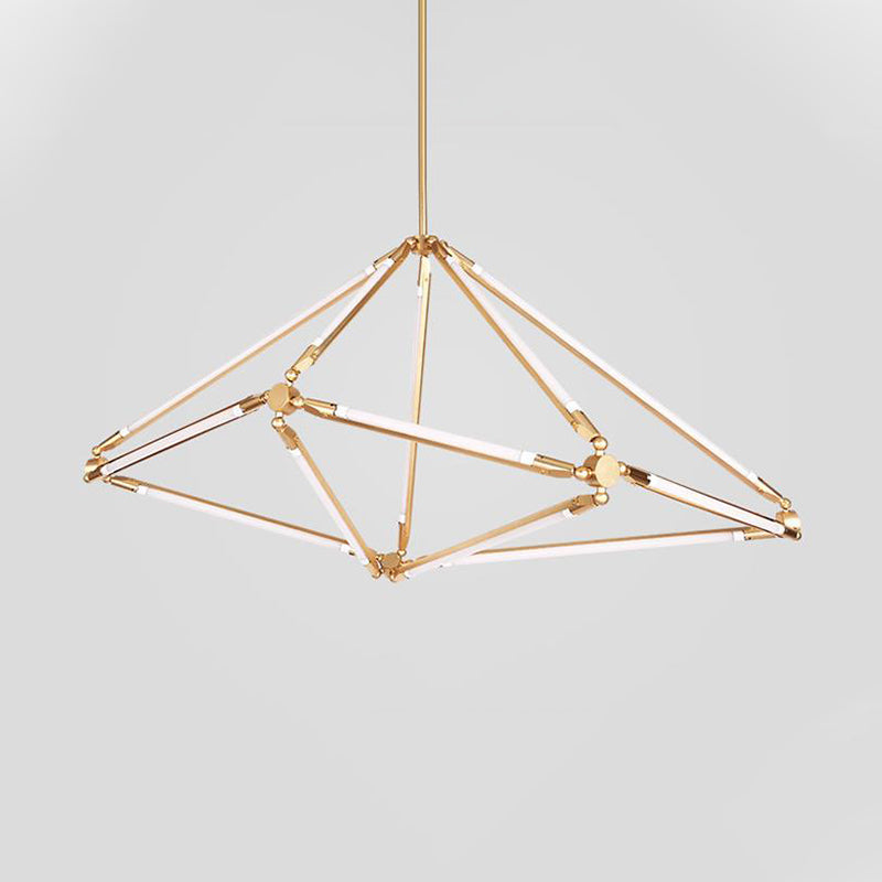 Modern Gold Metal LED Chandelier with Diamond-Frame Ceiling Light