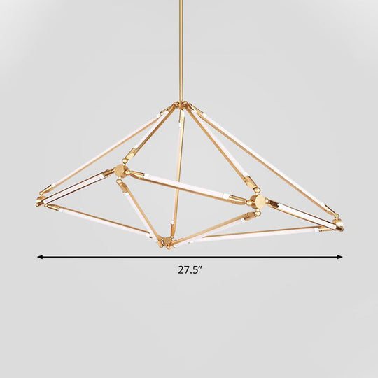 Modern Gold Metal LED Chandelier with Diamond-Frame Ceiling Light