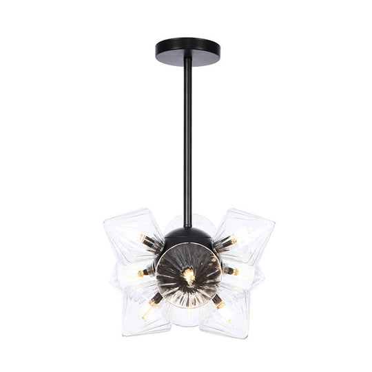 Vintage Ribbed Glass Ceiling Lamp with Prism Semi Flush Design - Black/Chrome Finish - 9/12 Lights for Living Room