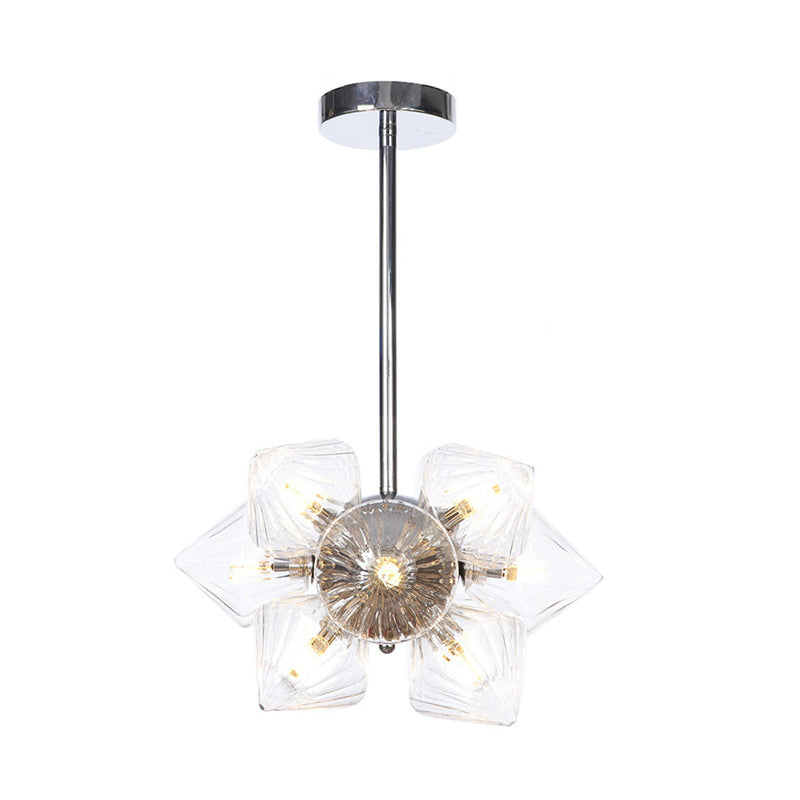 Vintage Ribbed Glass Ceiling Lamp with Prism Semi Flush Design - Black/Chrome Finish - 9/12 Lights for Living Room