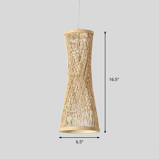 Bamboo Curved Pendant Light - 1 Light Beige Fixture for Dining Room