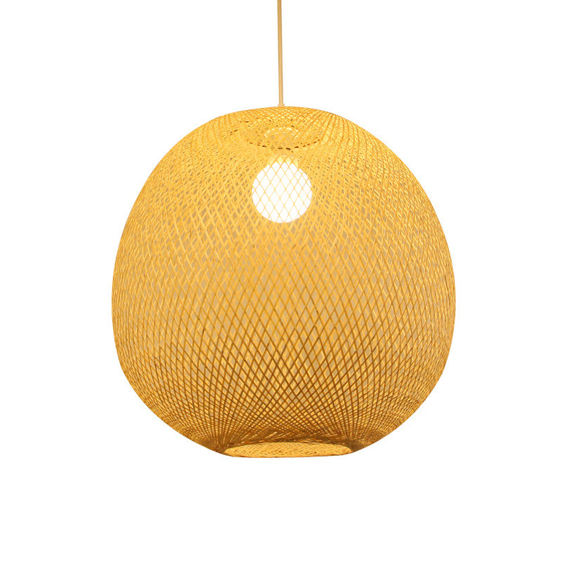 Modern Bamboo 1-Light Ball Ceiling Lamp in Beige - 14"/18"/21.5" Wide