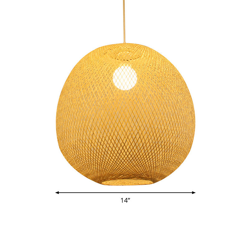 Modern Bamboo 1-Light Ball Ceiling Lamp in Beige - 14"/18"/21.5" Wide